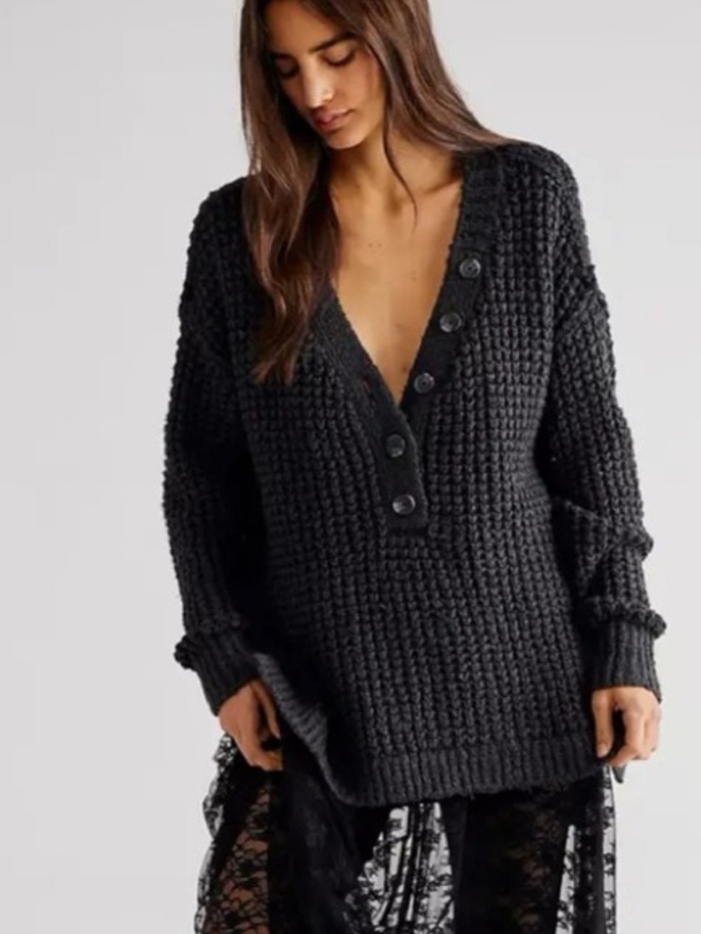 Free People Whistle Thermal Henley Sweater